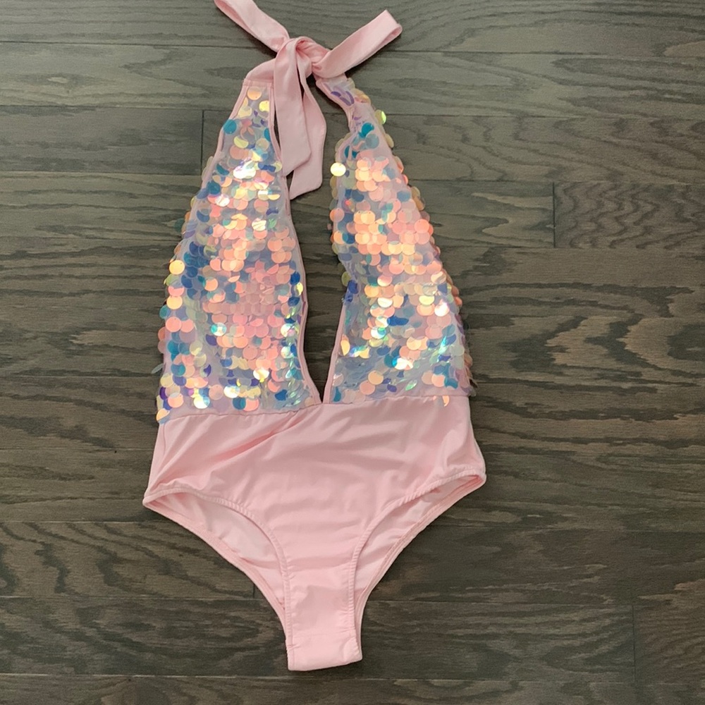 iHeartRaves Party Monster pink sequin bodysuit size L